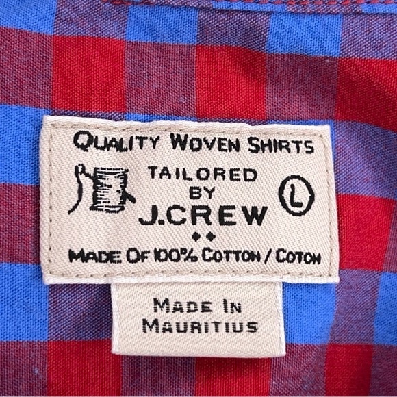 Large J Crew Mens Plaid Shirt Blue Red Cotton Button Front Long Sleeve Preppy - Picture 12 of 13